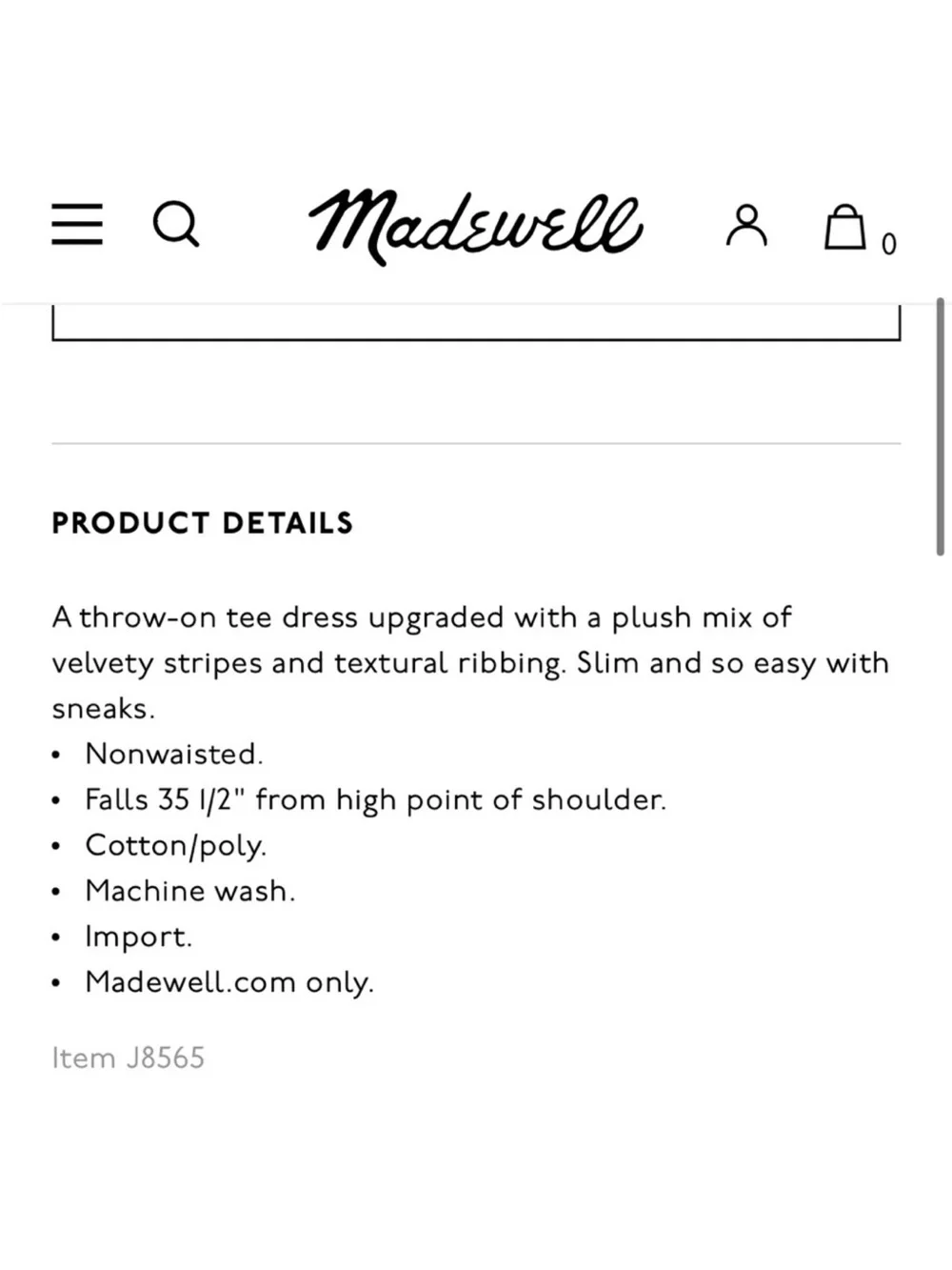Madewell Texture & Thread Velvet Striped Tee Dress blue white Small